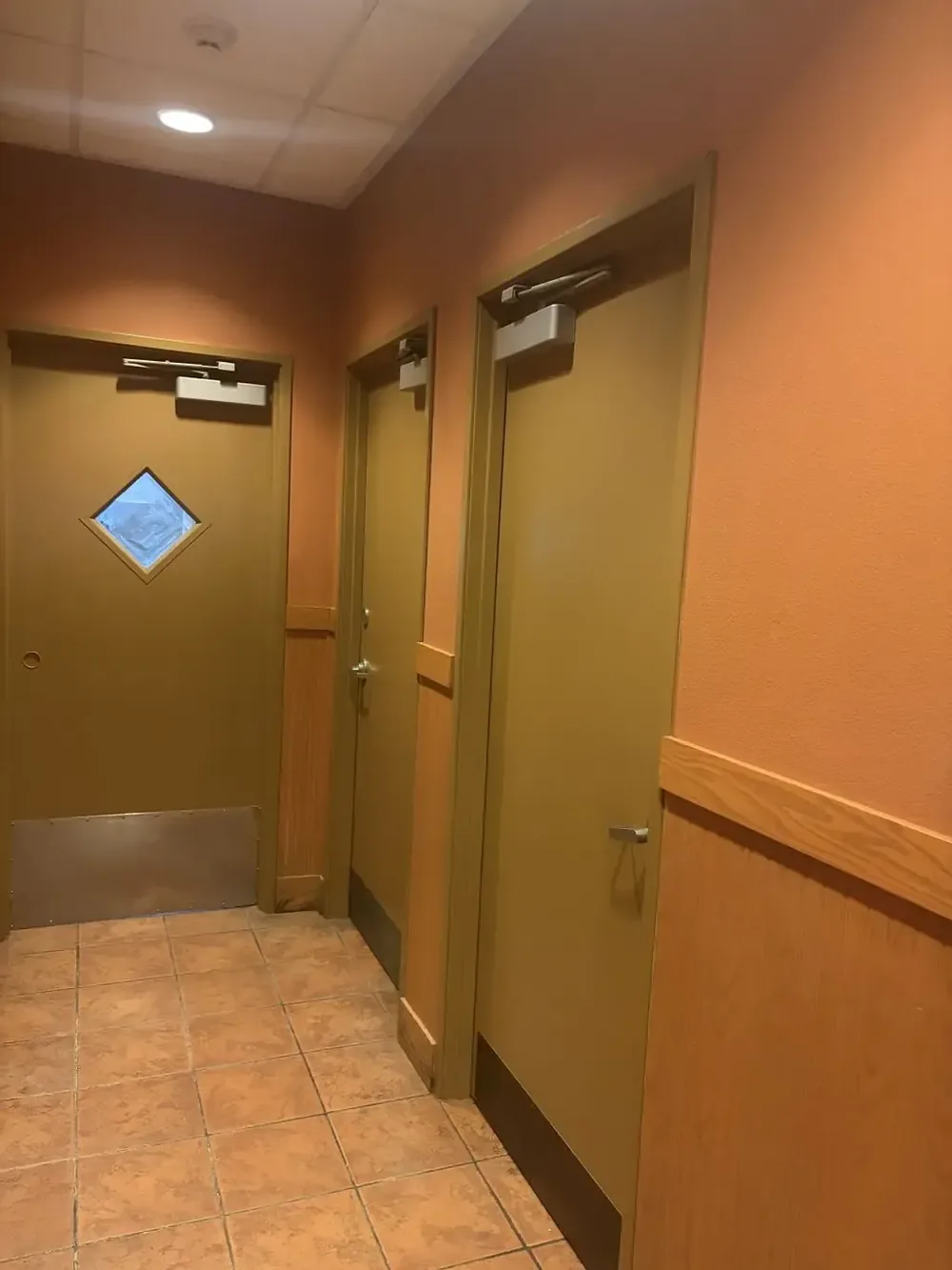 Painted hallway doors and wainscot trim